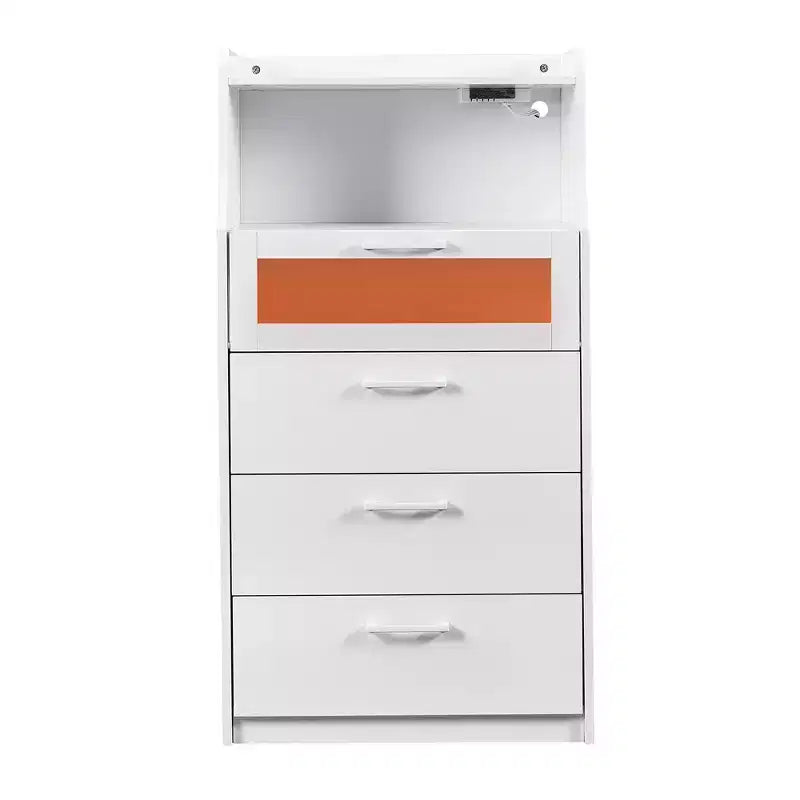VECELO White Dresser Tall Modern Makeup Vanity Table with LED Lights & Charging Station
