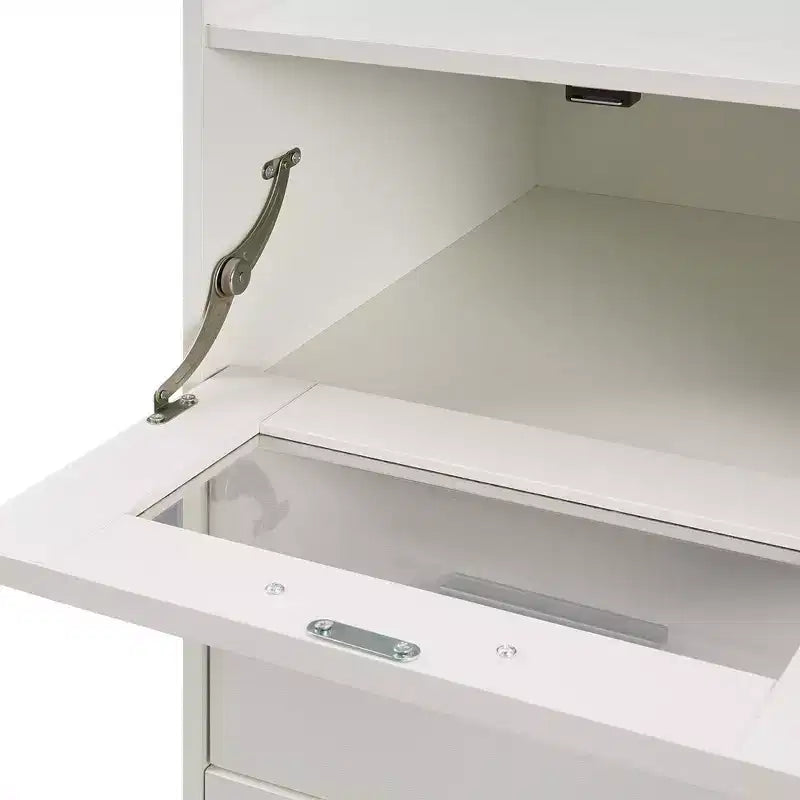 VECELO White Dresser Tall Modern Makeup Vanity Table with LED Lights & Charging Station