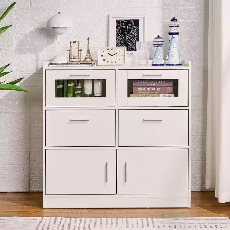 VECELO White Dresser Tall Modern Makeup Vanity Table with LED Lights & Charging Station