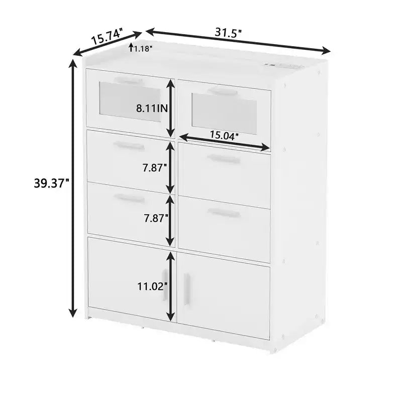 VECELO White Dresser Tall Modern Makeup Vanity Table with LED Lights & Charging Station