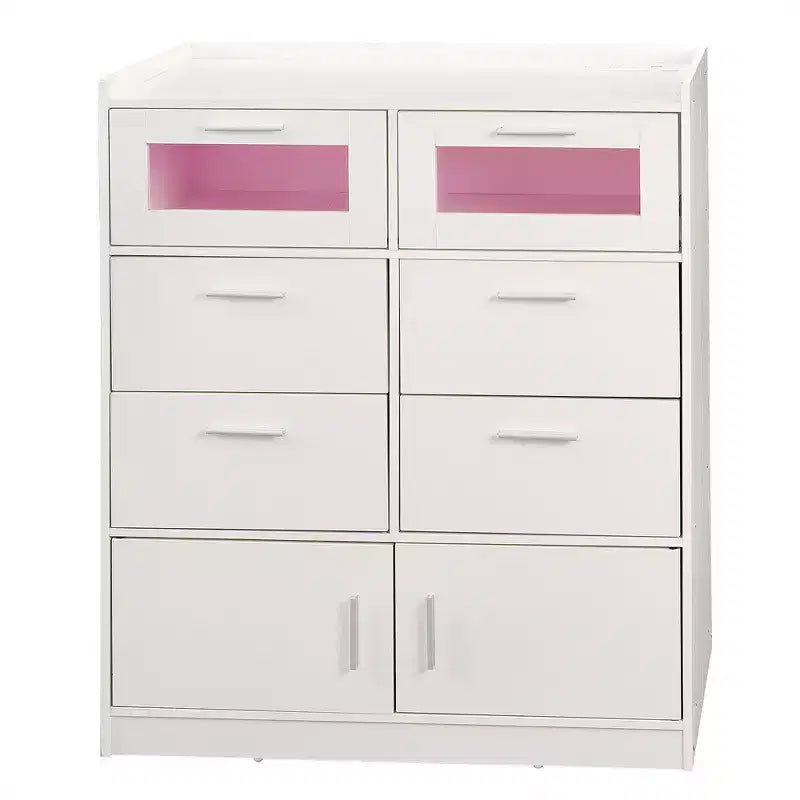 VECELO White Dresser Tall Modern Makeup Vanity Table with LED Lights & Charging Station