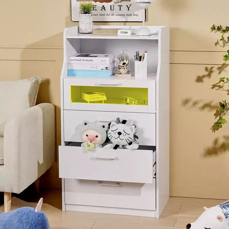 VECELO White Dresser Tall Modern Makeup Vanity Table with LED Lights & Charging Station