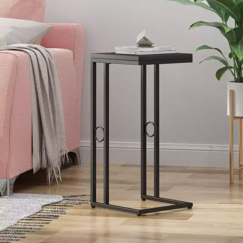 Essex Modern Faux Wood and Iron C-Shaped Side Table