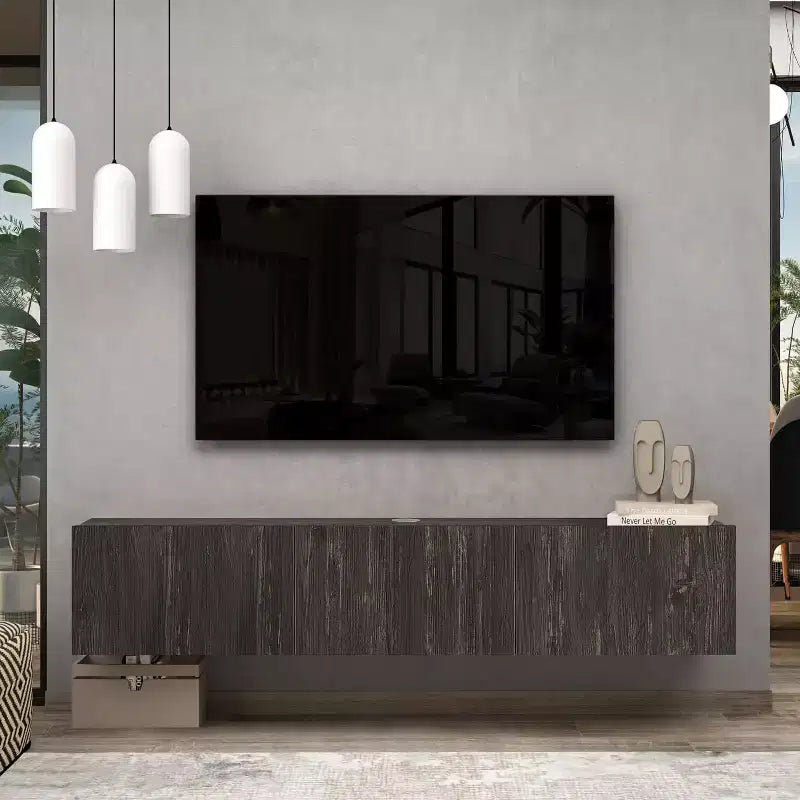 HomeStock Modern Floating TV Stand Wall Mount for Large TVs 65-80 Inch, Black