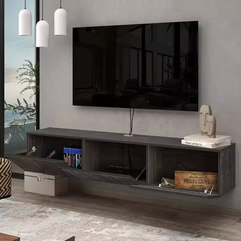 HomeStock Modern Floating TV Stand Wall Mount for Large TVs 65-80 Inch, Black