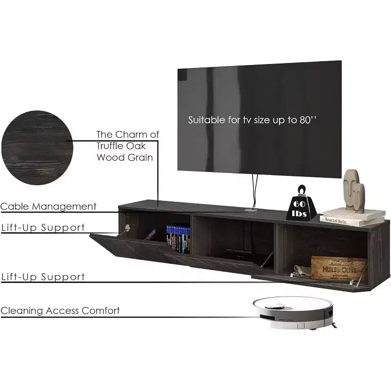 HomeStock Modern Floating TV Stand Wall Mount for Large TVs 65-80 Inch, Black
