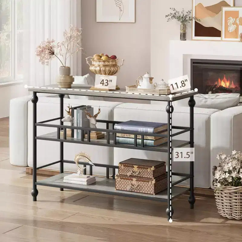 43 Console Table, 3-Tier Entryway Narrow Sofa Table with Shelves, Side Tables for Living Room, Hallway, Bedroom, Rustic, Brown