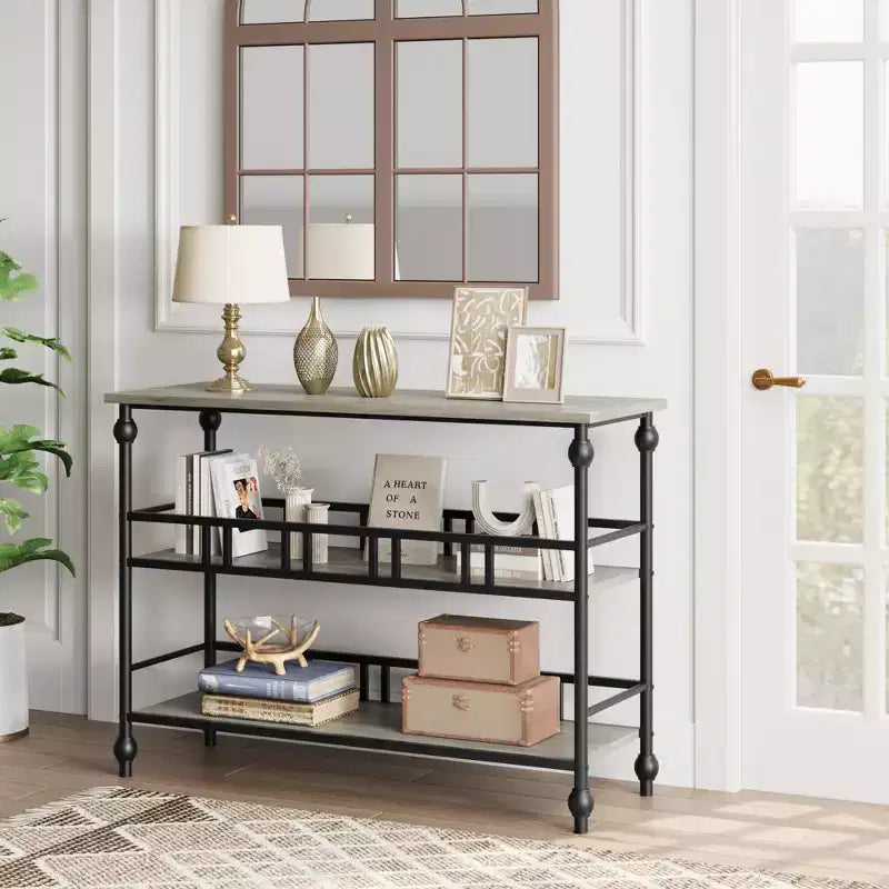 43 Console Table, 3-Tier Entryway Narrow Sofa Table with Shelves, Side Tables for Living Room, Hallway, Bedroom, Rustic, Brown