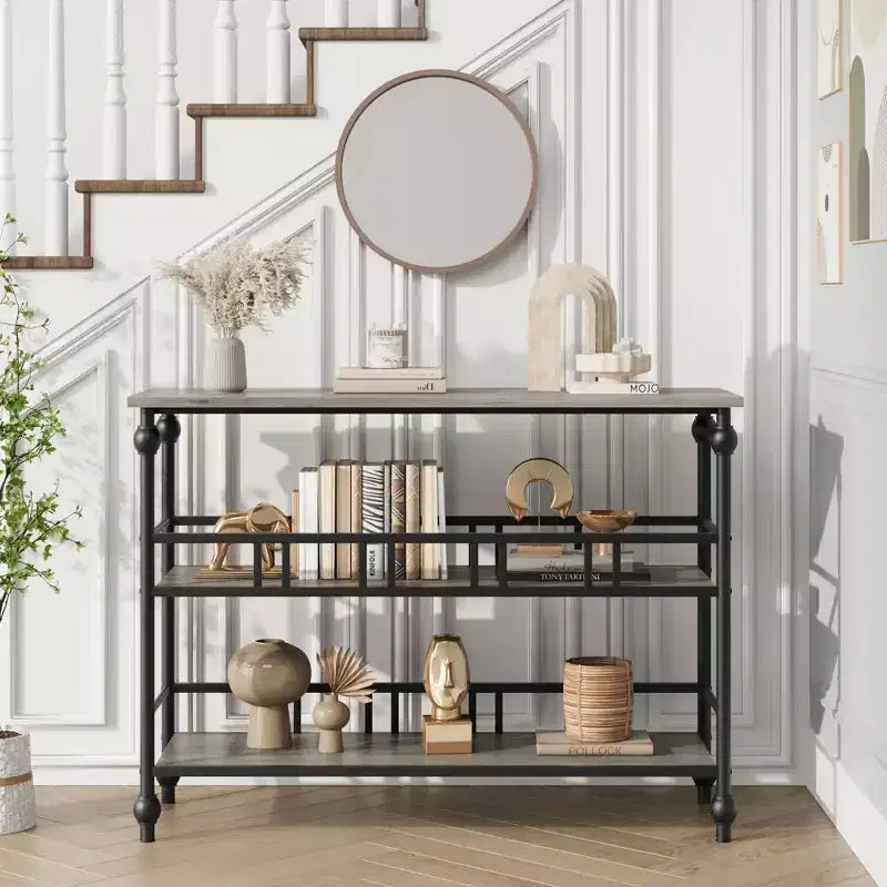 43 Console Table, 3-Tier Entryway Narrow Sofa Table with Shelves, Side Tables for Living Room, Hallway, Bedroom, Rustic, Brown
