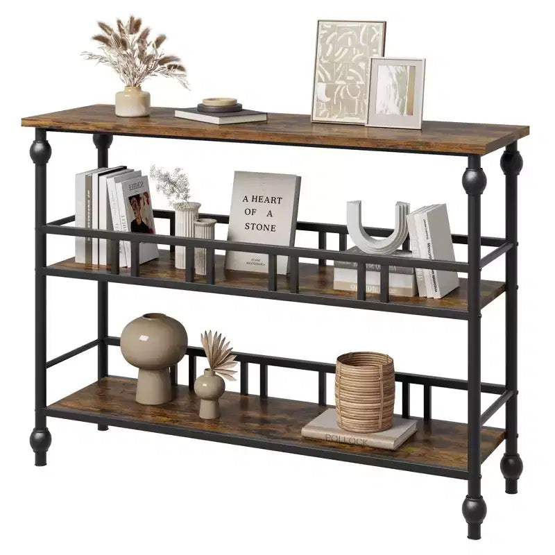 43 Console Table, 3-Tier Entryway Narrow Sofa Table with Shelves, Side Tables for Living Room, Hallway, Bedroom, Rustic, Brown