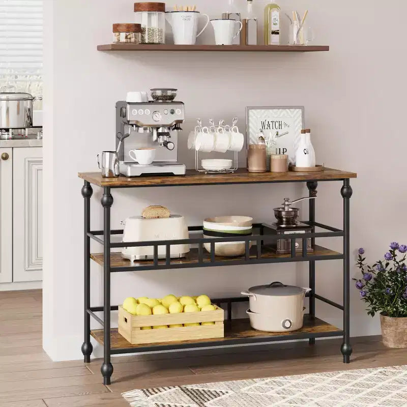 43 Console Table, 3-Tier Entryway Narrow Sofa Table with Shelves, Side Tables for Living Room, Hallway, Bedroom, Rustic, Brown