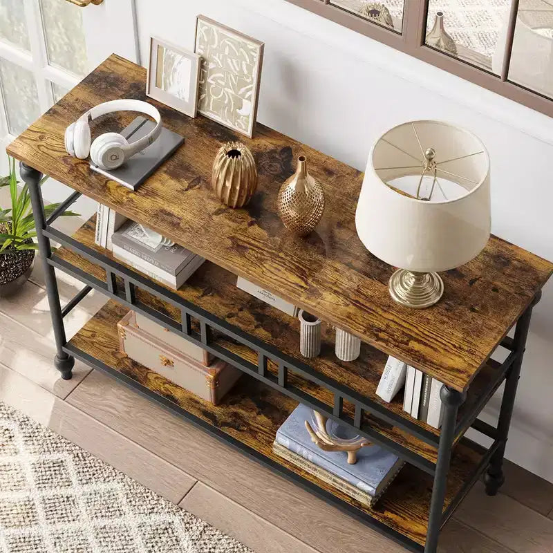 43 Console Table, 3-Tier Entryway Narrow Sofa Table with Shelves, Side Tables for Living Room, Hallway, Bedroom, Rustic, Brown