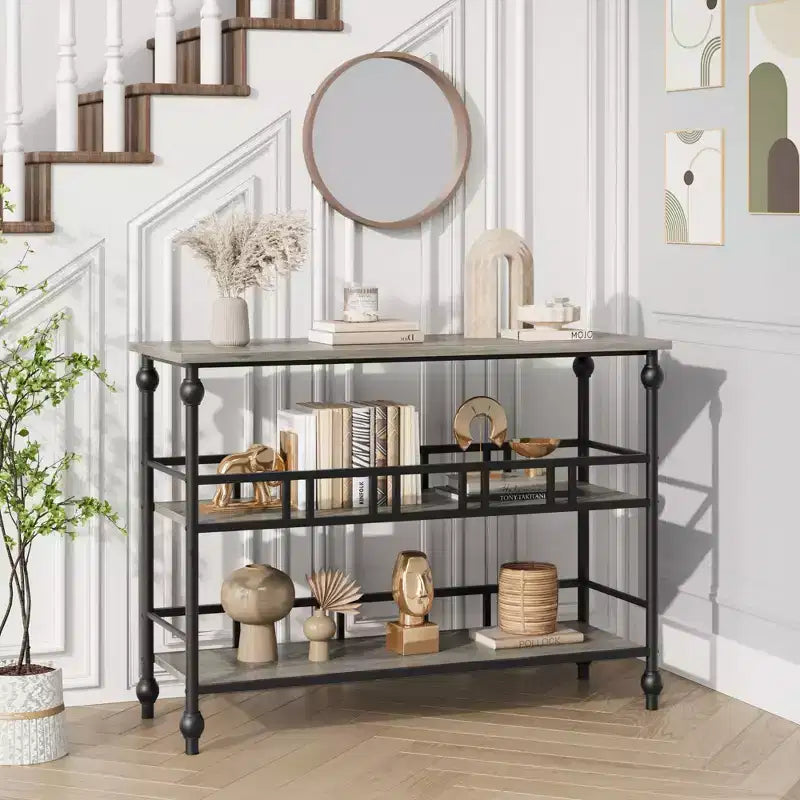 43 Console Table, 3-Tier Entryway Narrow Sofa Table with Shelves, Side Tables for Living Room, Hallway, Bedroom, Rustic, Brown