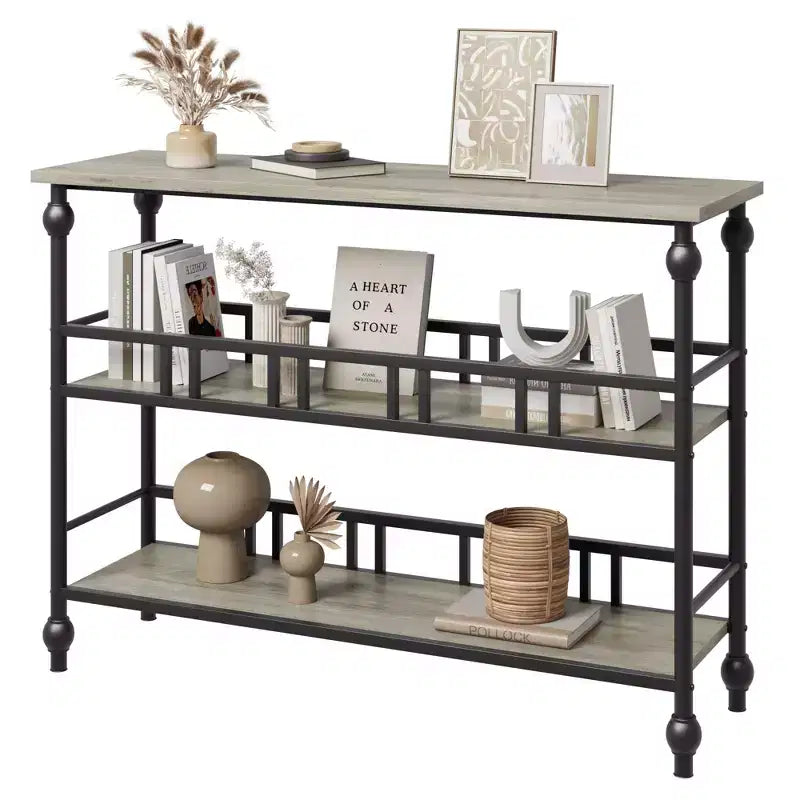 43 Console Table, 3-Tier Entryway Narrow Sofa Table with Shelves, Side Tables for Living Room, Hallway, Bedroom, Rustic, Brown