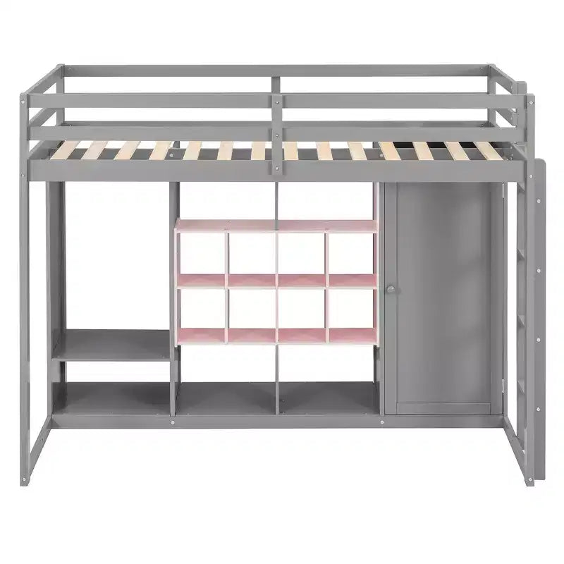 Twin Size Wood Loft Bed, Smart Storage with Wardrobe, Shelves & Cabinet, Colorful Design