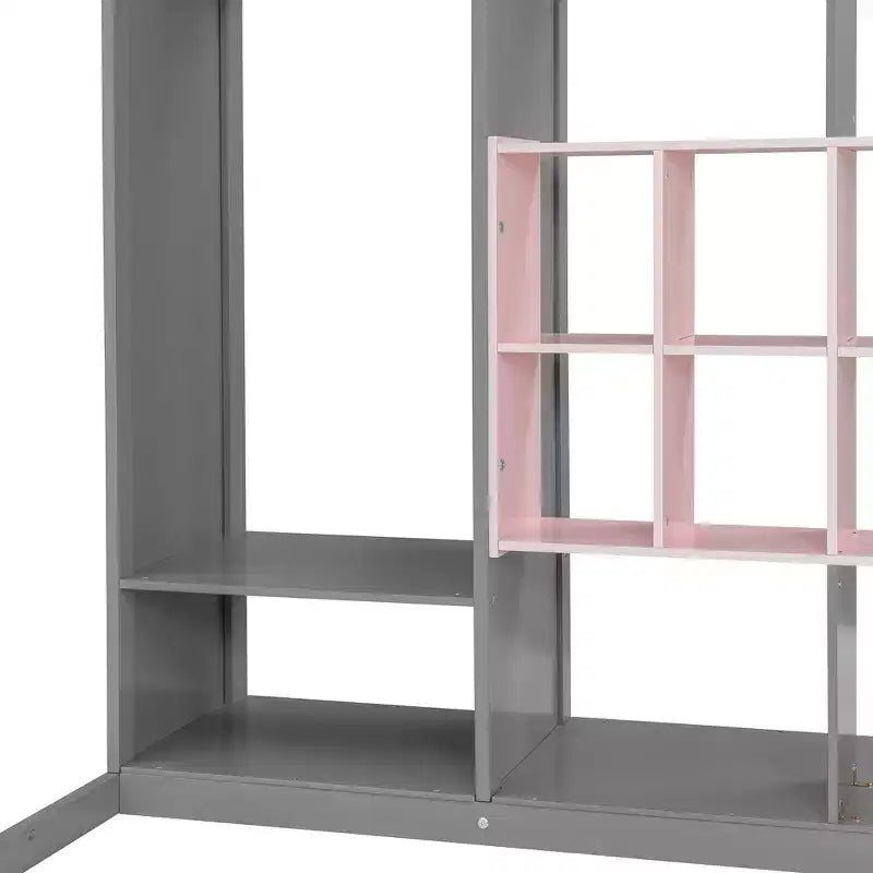 Twin Size Wood Loft Bed, Smart Storage with Wardrobe, Shelves & Cabinet, Colorful Design