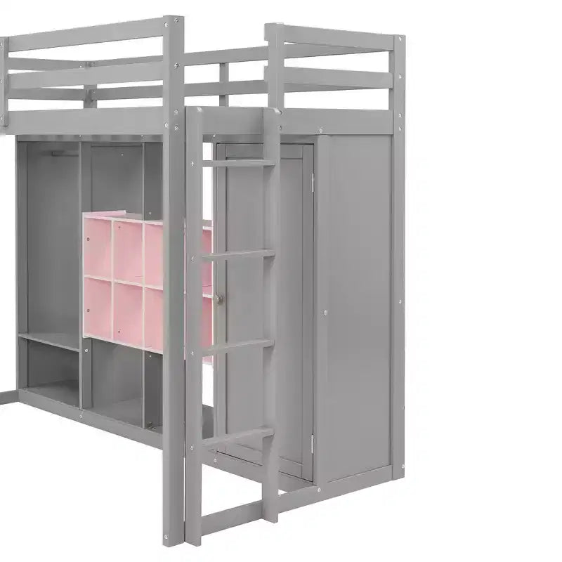 Twin Size Wood Loft Bed, Smart Storage with Wardrobe, Shelves & Cabinet, Colorful Design