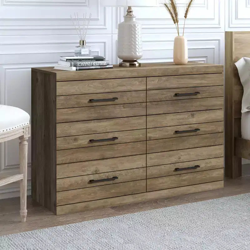 Galano Hamsper 6 Drawer Dresser (Interlock) - Knotty Oak