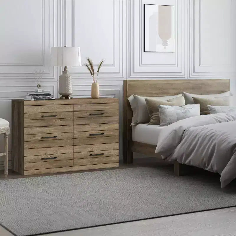 Galano Hamsper 6 Drawer Dresser (Interlock) - Knotty Oak