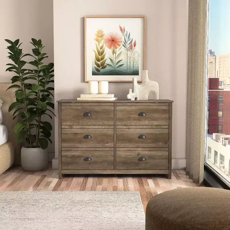 Galano Geodarno 6 Drawer Dresser (Interlock) - Knotty Oak