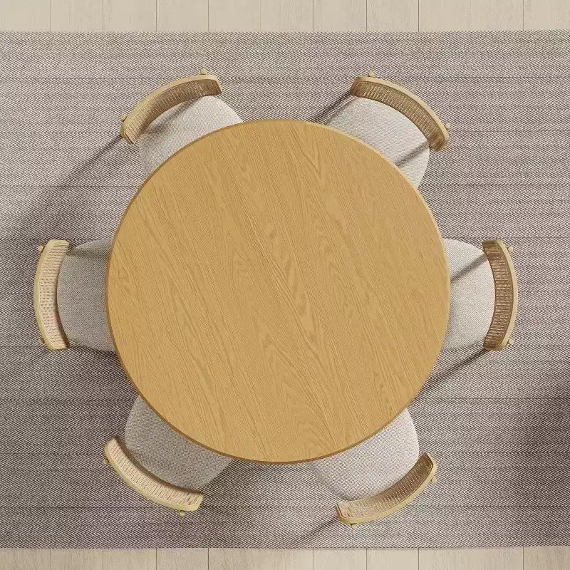 PexFix 52 Wood Round Dining Table Kitchen Table for 4-6 with Arc-Shaped Edge Top & Fluted Pedestal for Living/Dining Room Coffee Office Natural