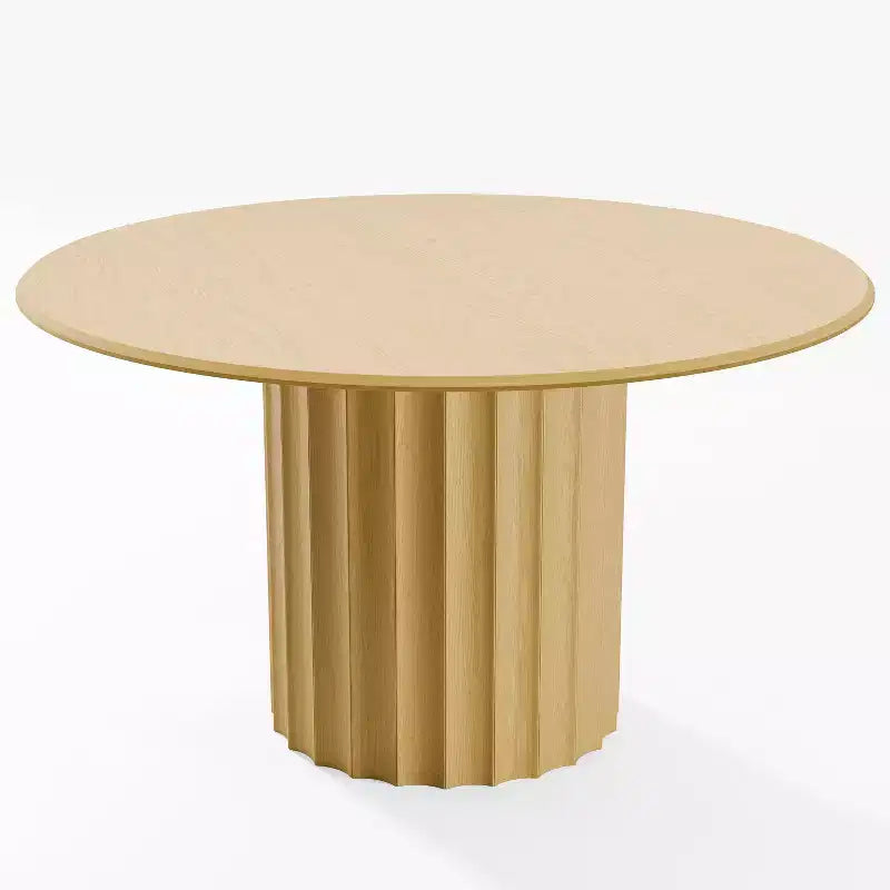 PexFix 52 Wood Round Dining Table Kitchen Table for 4-6 with Arc-Shaped Edge Top & Fluted Pedestal for Living/Dining Room Coffee Office Natural
