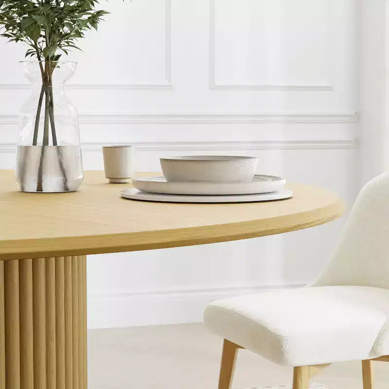 PexFix 52 Wood Round Dining Table Kitchen Table for 4-6 with Arc-Shaped Edge Top & Fluted Pedestal for Living/Dining Room Coffee Office Natural