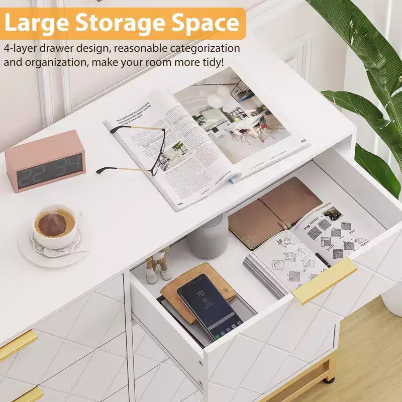 8 Drawer Dresser for Bedroom, Wooden Dresser with Metal Handles and 8 Drawers, Wood Chest of Drawers for Home Storage and Organization