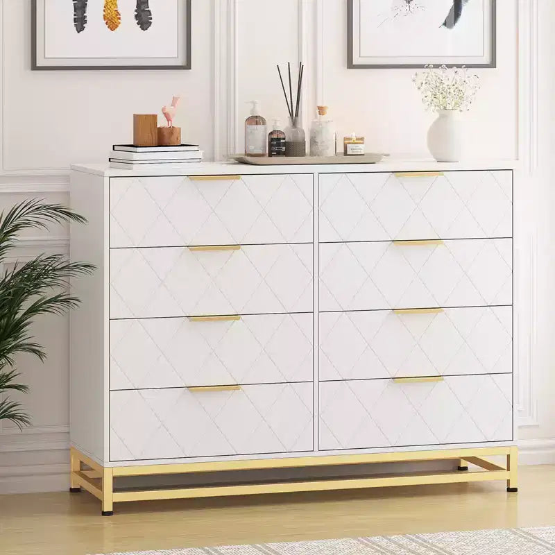 8 Drawer Dresser for Bedroom, Wooden Dresser with Metal Handles and 8 Drawers, Wood Chest of Drawers for Home Storage and Organization