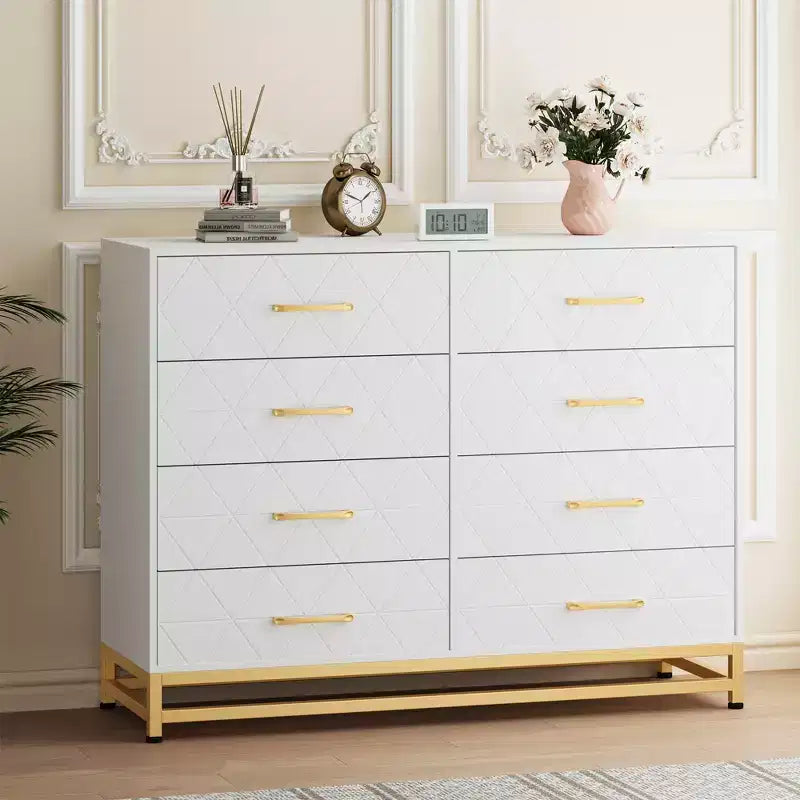 8 Drawer Dresser for Bedroom, Wooden Dresser with Metal Handles and 8 Drawers, Wood Chest of Drawers for Home Storage and Organization