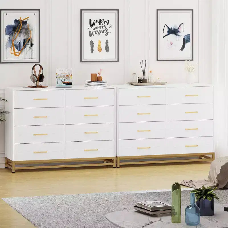 8 Drawer Dresser for Bedroom, Wooden Dresser with Metal Handles and 8 Drawers, Wood Chest of Drawers for Home Storage and Organization