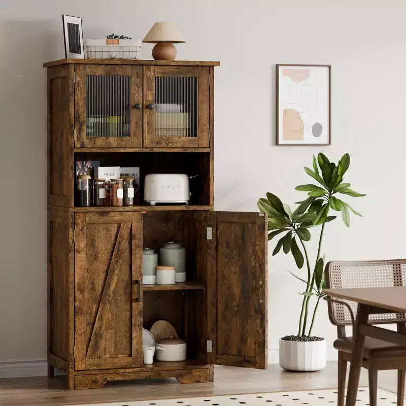 50 Tall Kitchen Cabinet with Glass Doors and Adjustable Shelves for Kitchen, Pantry, Living Room, White