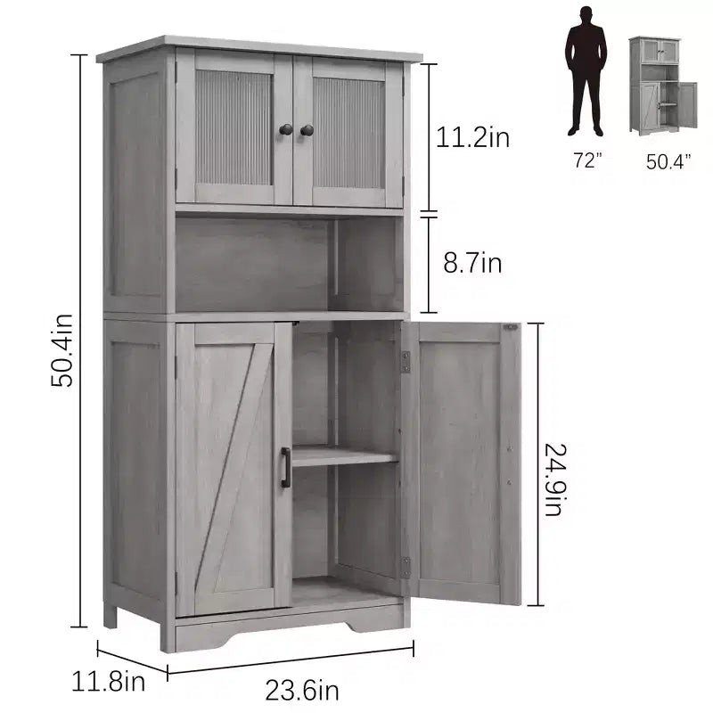 50 Tall Kitchen Cabinet with Glass Doors and Adjustable Shelves for Kitchen, Pantry, Living Room, White
