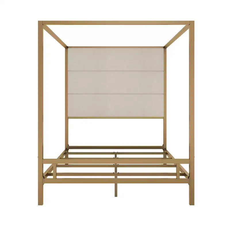 Patrick Modern Queen Canopy Bed with Tall Velvet Upholstered Headboard