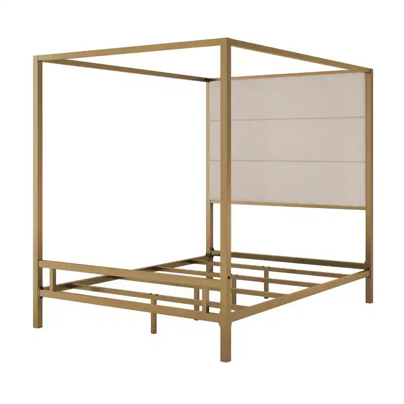 Patrick Modern Queen Canopy Bed with Tall Velvet Upholstered Headboard