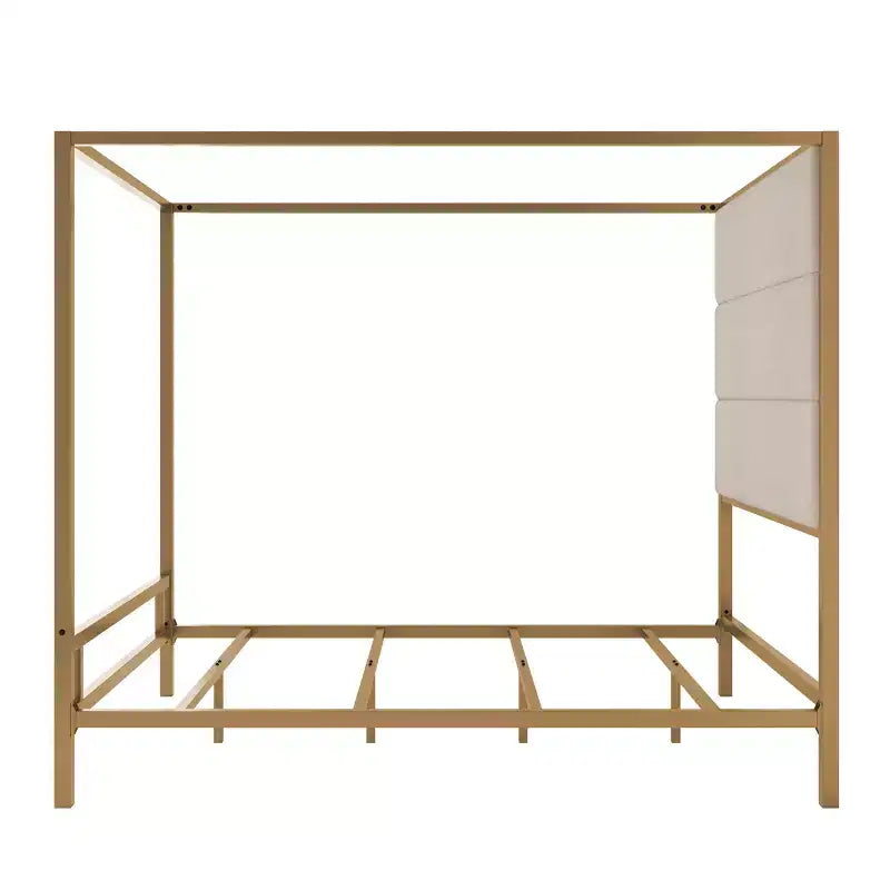 Patrick Modern Queen Canopy Bed with Tall Velvet Upholstered Headboard