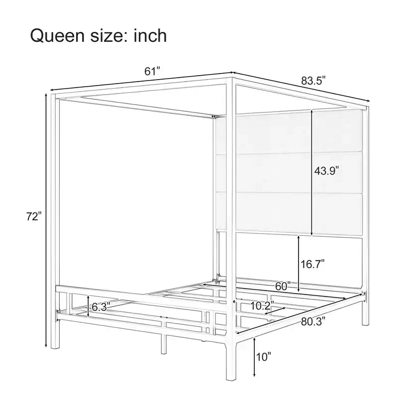 Patrick Modern Queen Canopy Bed with Tall Velvet Upholstered Headboard