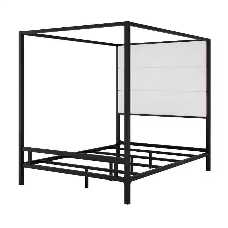Patrick Modern Queen Canopy Bed with Tall Velvet Upholstered Headboard