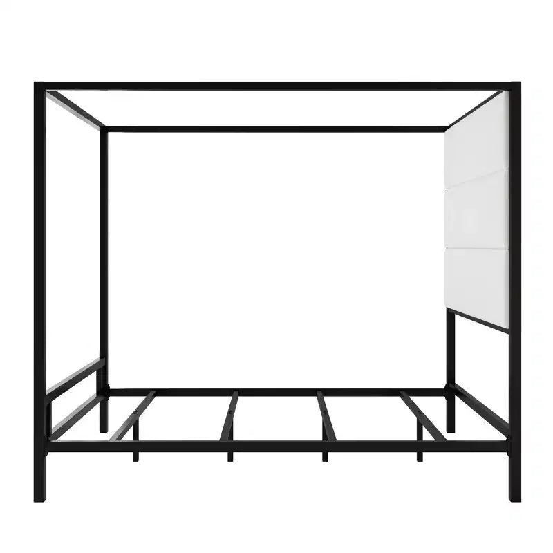Patrick Modern Queen Canopy Bed with Tall Velvet Upholstered Headboard