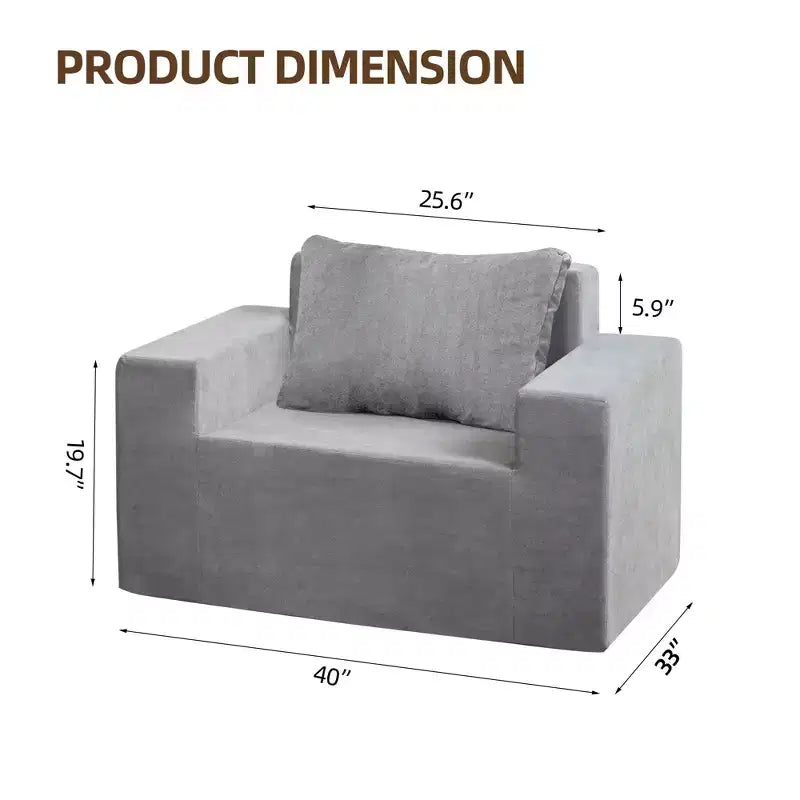 Foam Bean Bag Sofa in a Box with Pillow Large Comfy Couch for Living Room Bedroom or Gaming Area
