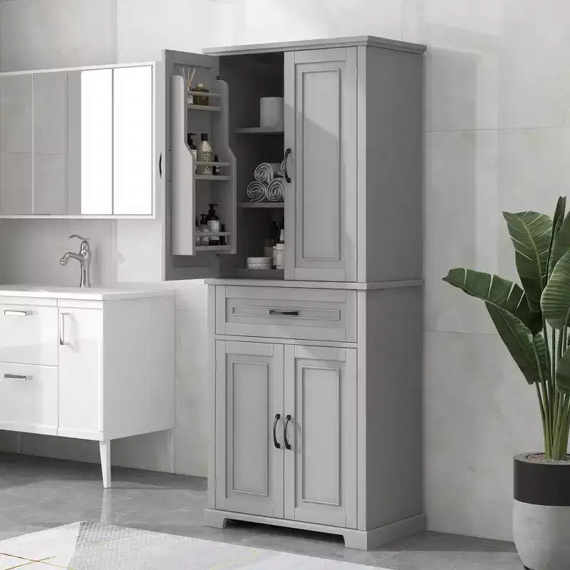 Storage Cabinet, Tall Cabinet with 4 Doors,1 Drawer and Adjustable Shelf, Cabinet for Lving Room, Office
