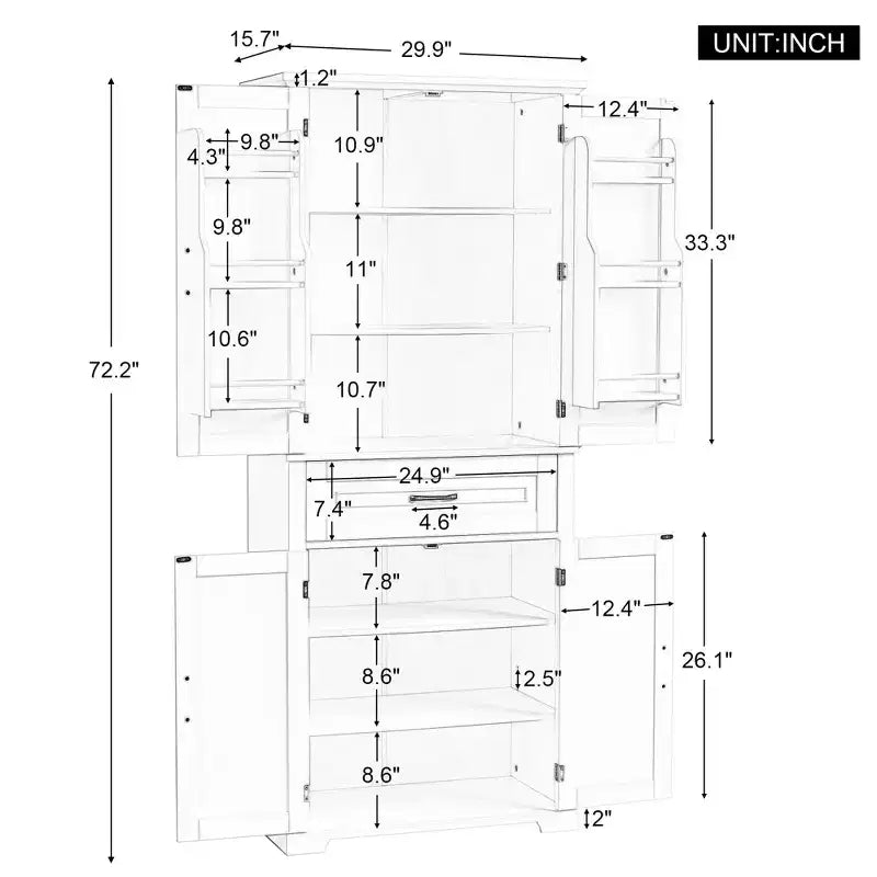 Storage Cabinet, Tall Cabinet with 4 Doors,1 Drawer and Adjustable Shelf, Cabinet for Lving Room, Office