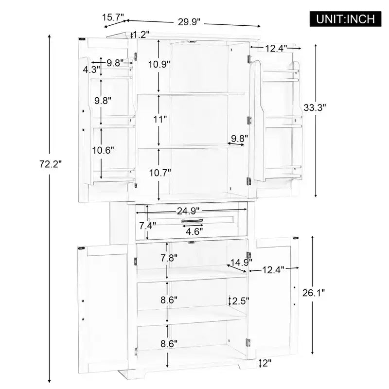 Storage Cabinet, Tall Cabinet with 4 Doors,1 Drawer and Adjustable Shelf, Cabinet for Lving Room, Office