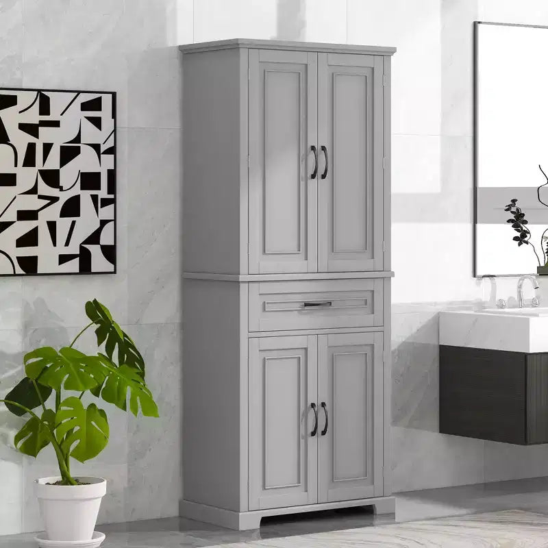 Storage Cabinet, Tall Cabinet with 4 Doors,1 Drawer and Adjustable Shelf, Cabinet for Lving Room, Office
