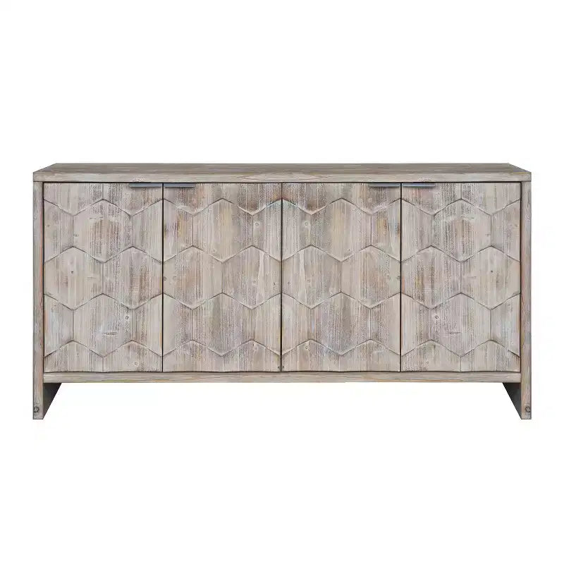 Farmhouse Accent Cabinet, Sideboard Cabinet with Four Carved Patterns Doors, Storage Cabinet for Kitchen, Dining Room, Entryway