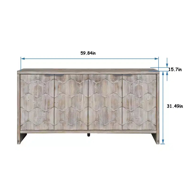 Farmhouse Accent Cabinet, Sideboard Cabinet with Four Carved Patterns Doors, Storage Cabinet for Kitchen, Dining Room, Entryway