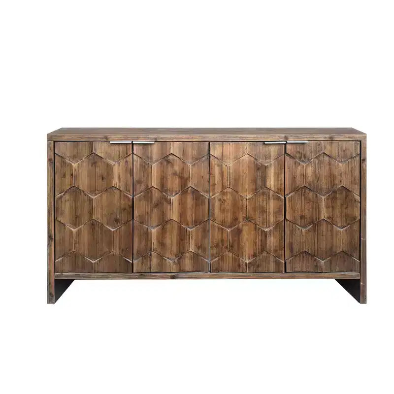 Farmhouse Accent Cabinet, Sideboard Cabinet with Four Carved Patterns Doors, Storage Cabinet for Kitchen, Dining Room, Entryway