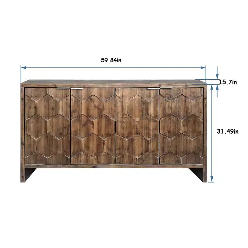 Farmhouse Accent Cabinet, Sideboard Cabinet with Four Carved Patterns Doors, Storage Cabinet for Kitchen, Dining Room, Entryway