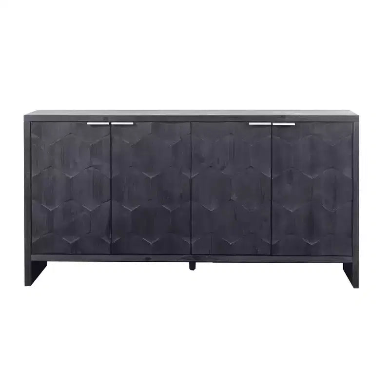 Farmhouse Accent Cabinet, Sideboard Cabinet with Four Carved Patterns Doors, Storage Cabinet for Kitchen, Dining Room, Entryway