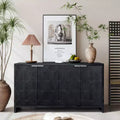 Farmhouse Accent Cabinet, Sideboard Cabinet with Four Carved Patterns Doors, Storage Cabinet for Kitchen, Dining Room, Entryway